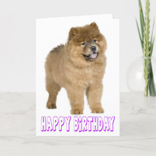 Tarjeta Perro cachorro morado feliz cumpleaños Chow Brown