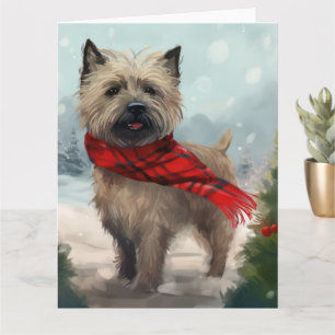Tarjeta Perro Cairn Terrier en Navidades de la Nieve