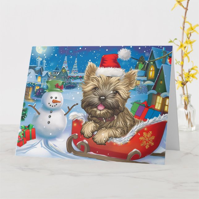 Tarjeta Perro Cairn Terrier en Navidades de la Nieve de Sl (flor amarilla)