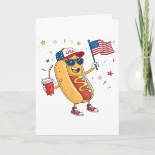 Tarjeta Perro caliente del 4 de julio divertido cuarto de