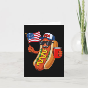 Tarjeta Perro caliente divertido del 4 de julio Usa Patrió