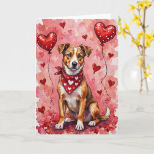 Tarjeta Perro Canaan San Valentín Sentado con Corazones Ro