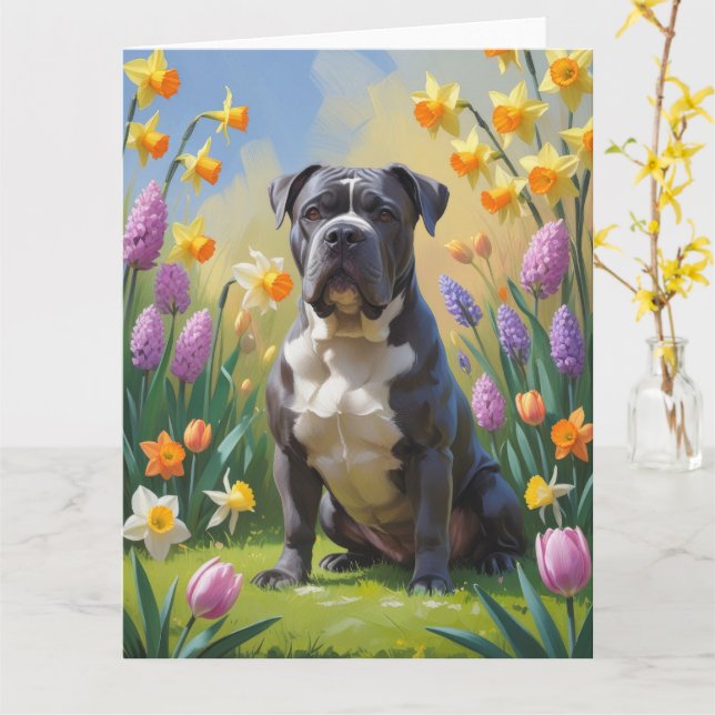 Tarjeta Perro Cane Corso Flores de Primavera Pintura (flor amarilla)