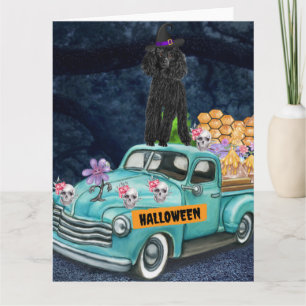 Tarjeta Perro Caniche Camión de Halloween Noche Espeluznan