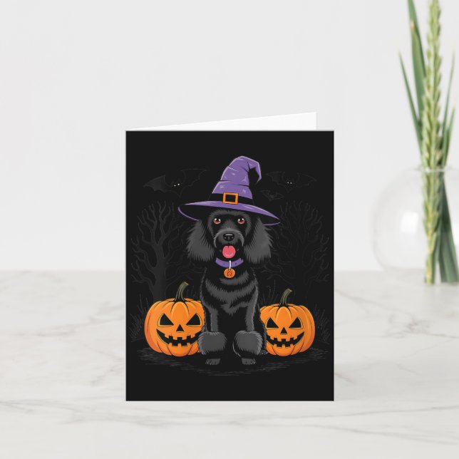 Tarjeta Perro Caniche Estándar Negro Embrujado de Hallowee (Anverso)