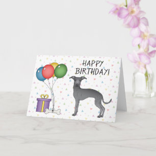 Tarjeta Perro Cartoon Galgo Italiano Azul Cumpleaños Feliz