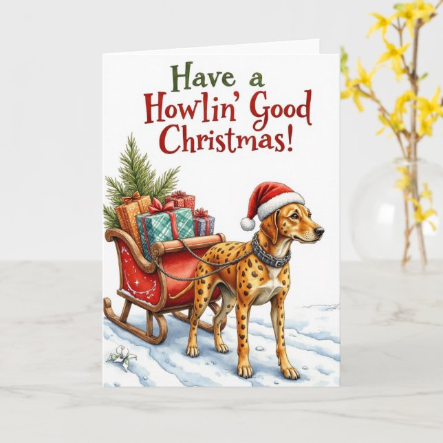 Tarjeta Perro Catahoula Leopard Navidad Festiva Fiesta (flor amarilla)