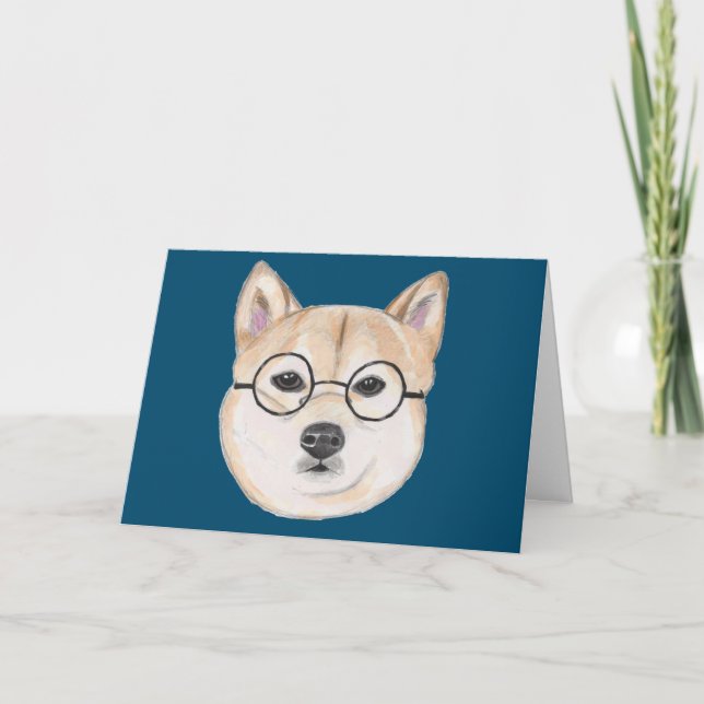 Tarjeta Perro chiba inu gracioso con vidrios sobredimensio (Anverso)