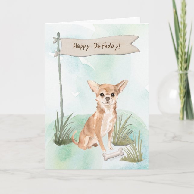 Tarjeta Perro Chihuahua bajo Rótulo de cumpleaños (Anverso)