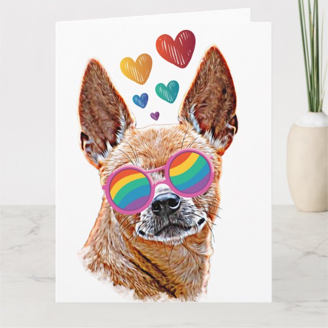 Tarjeta Perro Chihuahua con Corazones Día de San Valentín  (Anverso)