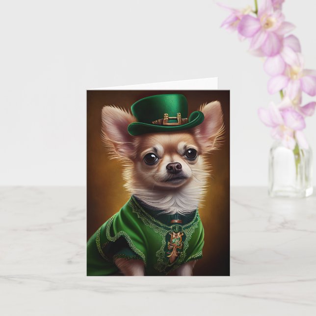 Tarjeta Perro Chihuahua con vestido del Día de San Patrici (Orquídea)