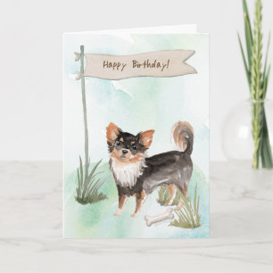 Tarjeta Perro chihuahua de larga data bajo Rótulo de cumpl