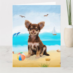 Tarjeta Perro Chihuahua en la playa
