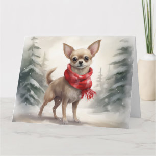 Tarjeta Perro chihuahua en Navidades de nieve