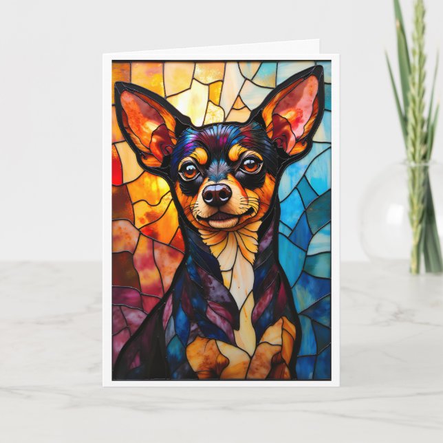Tarjeta Perro Chihuahua estilo vidrio emplomado (Anverso)
