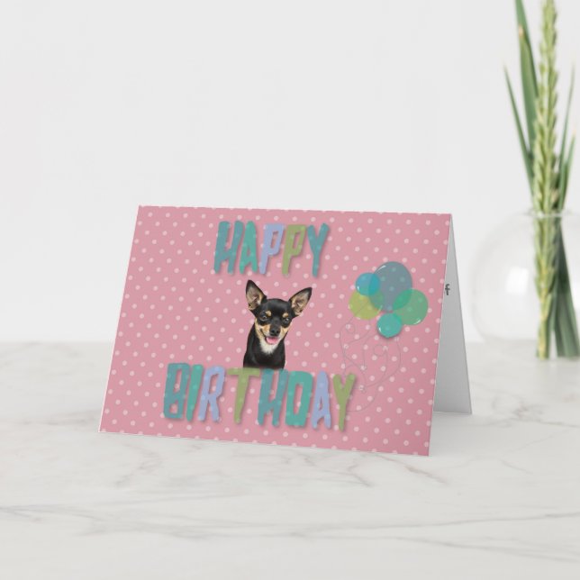 Tarjeta Perro Chihuahua Feliz cumpleaños Polka Doce globos (Anverso)
