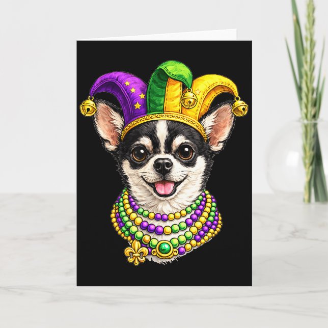 Tarjeta Perro Chihuahua, Mardi Gras  (Anverso)
