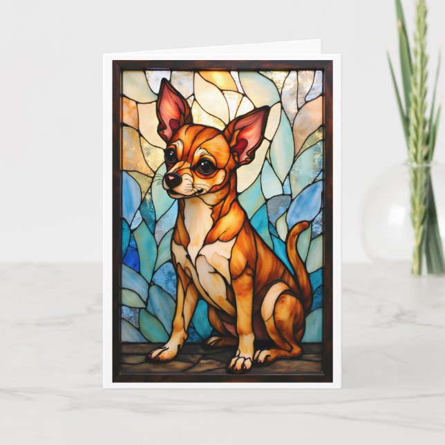 Tarjeta Perro Chihuahua Tanino Estilo Vidrio Emplomado (Anverso)