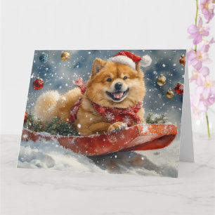 Tarjeta Perro Chow Chow en Trineo Deja que Nieve Navidad