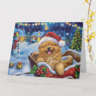 Tarjeta Perro Chow Chow en Trineo Nieve Navidad
