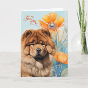 Tarjeta Perro Chow Chow Flores de Amapola Naranja Recupéra