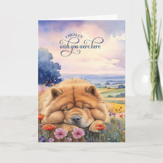 Tarjeta Perro Chow Chow Flores Silvestres Vista Escénica T