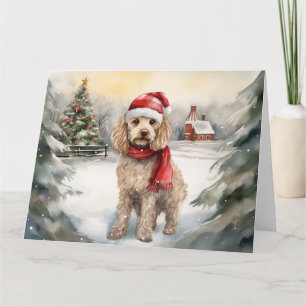 Tarjeta Perro Cockapoo en Navidades de nieve