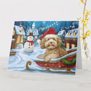 Tarjeta Perro Cockapoo en Navidades de Nieve en Sleigh