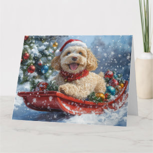 Tarjeta Perro Cockapoo en Trineo Deja que Nieve Navidad
