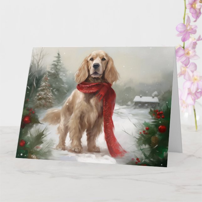 Tarjeta Perro Cocker Spaniel en Navidades de Nieve (Orquídea)