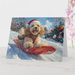 Tarjeta Perro Cocker Spaniel en Trineo Deja que Nieve Navi