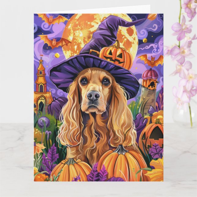 Tarjeta Perro Cocker Spaniel Espeluznante Bruja de Hallowe (Orquídea)