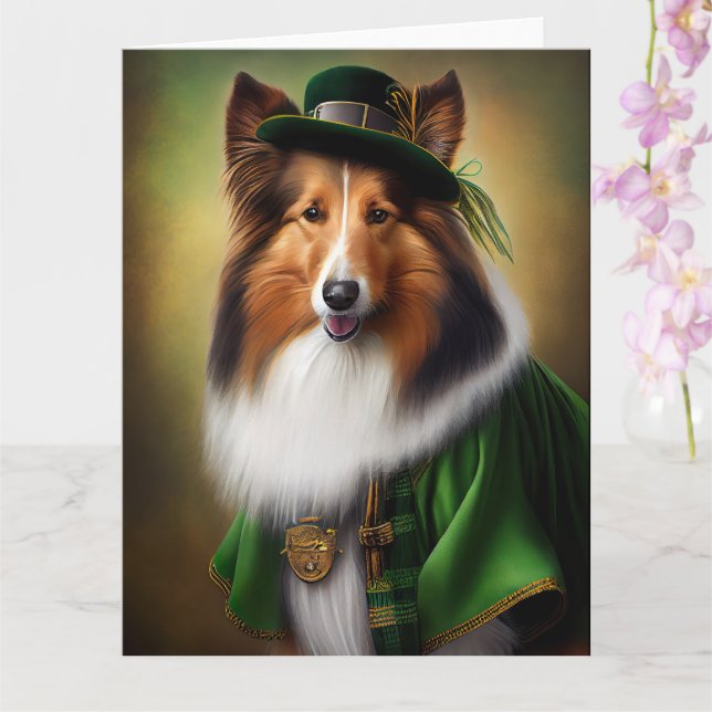 Tarjeta Perro Collie áspero con vestido del día de San Pat (Orquídea)