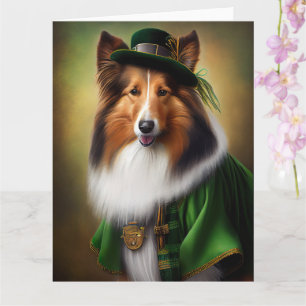Tarjeta Perro Collie áspero con vestido del día de San Pat