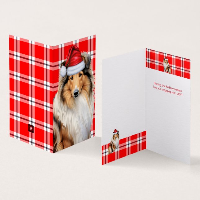 Tarjeta Perro collie con Navidades de felación roja (Interior y exterior)