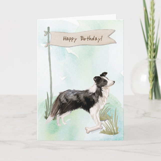 Tarjeta Perro collie fronterizo bajo Rótulo de cumpleaños (Anverso)