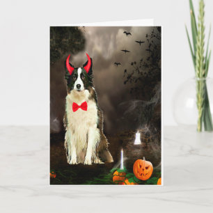 Tarjeta Perro collie fronterizo con disfraz de Halloween