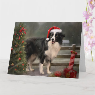 Tarjeta Perro collie fronterizo en Navidades de nieve