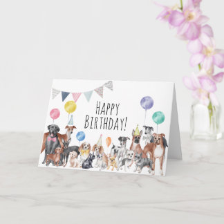 Tarjeta Perro colorido lindo Feliz cumpleaños