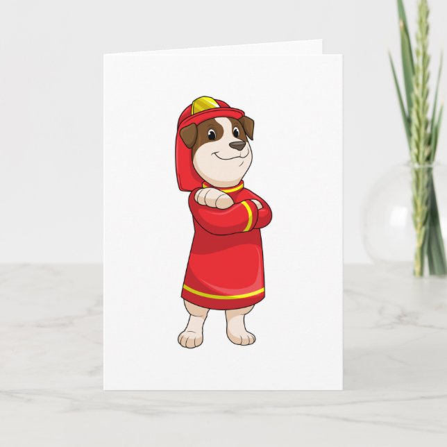 Tarjeta Perro como bombero con casco (Anverso)