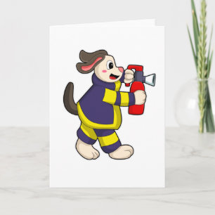 Tarjeta Perro como bombero con extintor de incendios