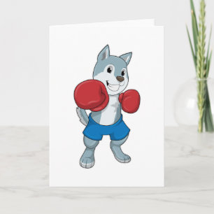 Tarjeta Perro como Boxer con guantes de boxeo