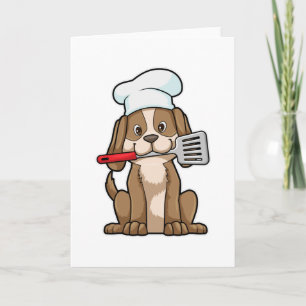 Tarjeta Perro como cocinero con sombrero de chef y espátul