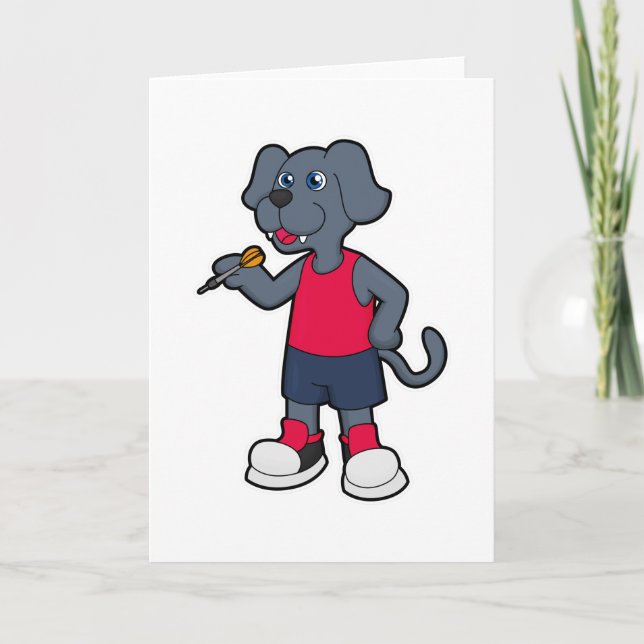 Tarjeta Perro como jugador de dardos con dardos (Anverso)
