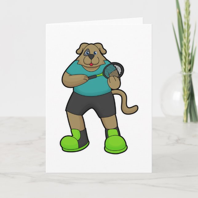 Tarjeta Perro como jugador de tenis con raqueta de tenis (Anverso)
