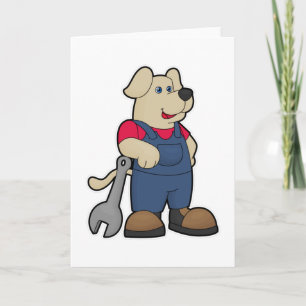 Tarjeta Perro como mecánico con llave