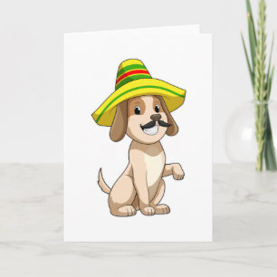 Tarjeta Perro como mexicano con sombrero de paja
