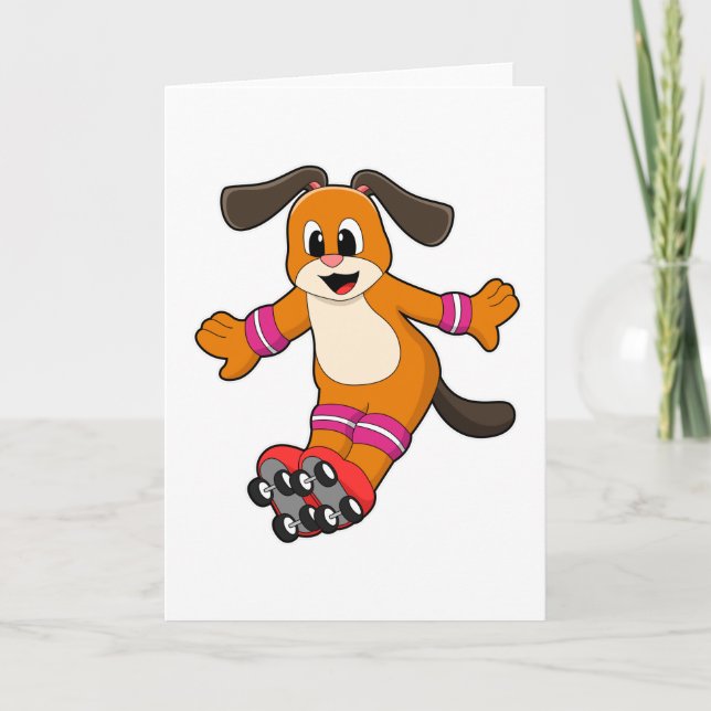 Tarjeta Perro como patinador con patines en línea (Anverso)