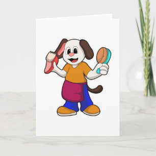 Tarjeta Perro como peluquero con navaja