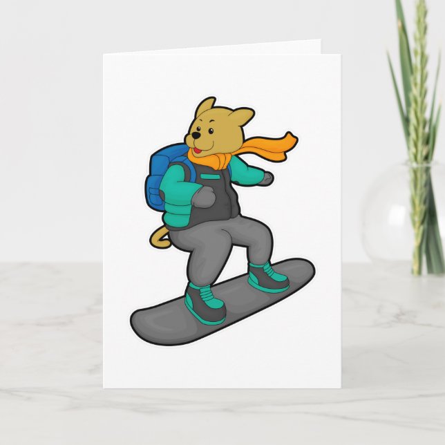Tarjeta Perro como snowboard con Snowboard y mochila (Anverso)